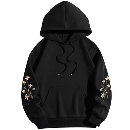 Women Floral Print Kangaroo Pocket Hoodie