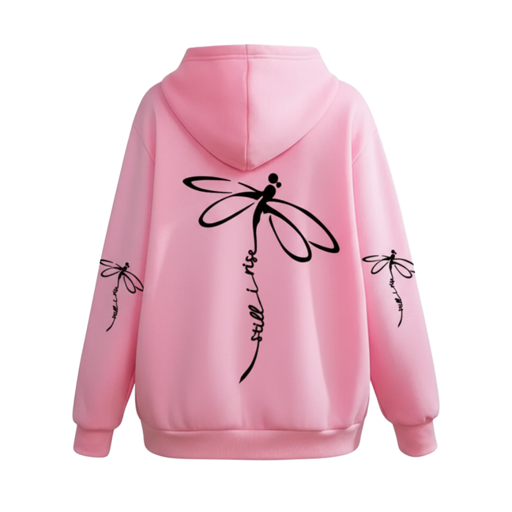 Dragonfly Print Long Sleeve Pullover Casual Hoodie