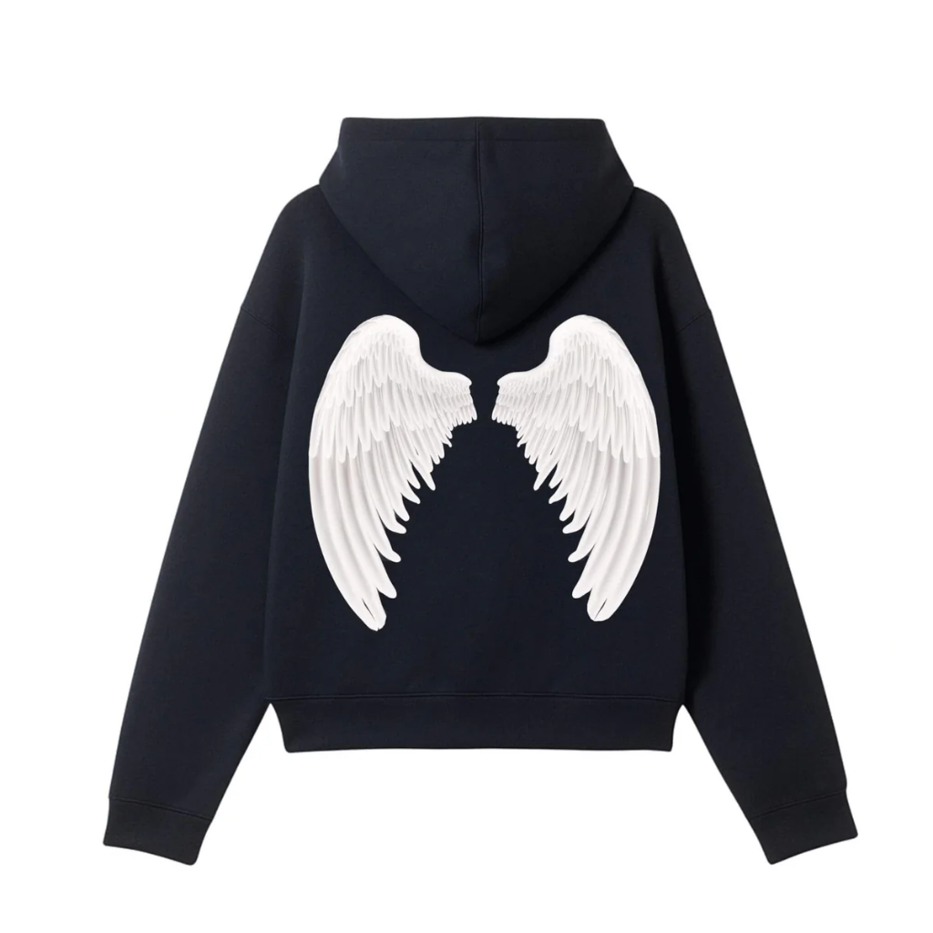 Wing Printed Casual Hoodie With Zipper 