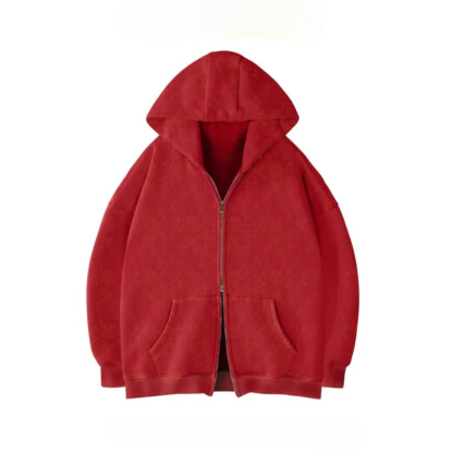 Oversized Zipper Hoodie With Vintage Wash