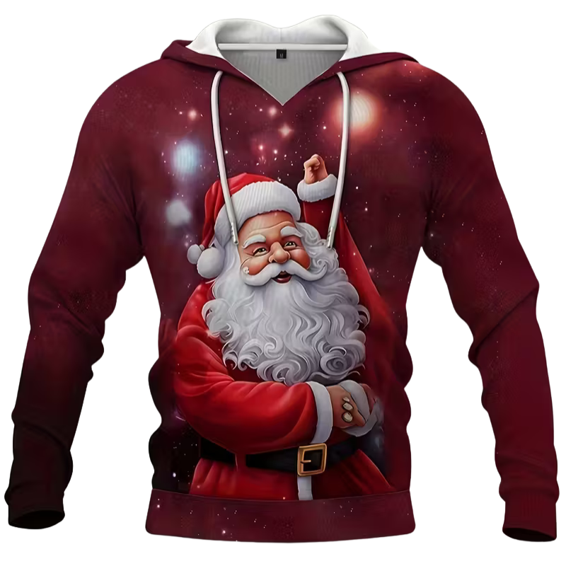 Casual Christmas Santa Printed Hoodie For Men
