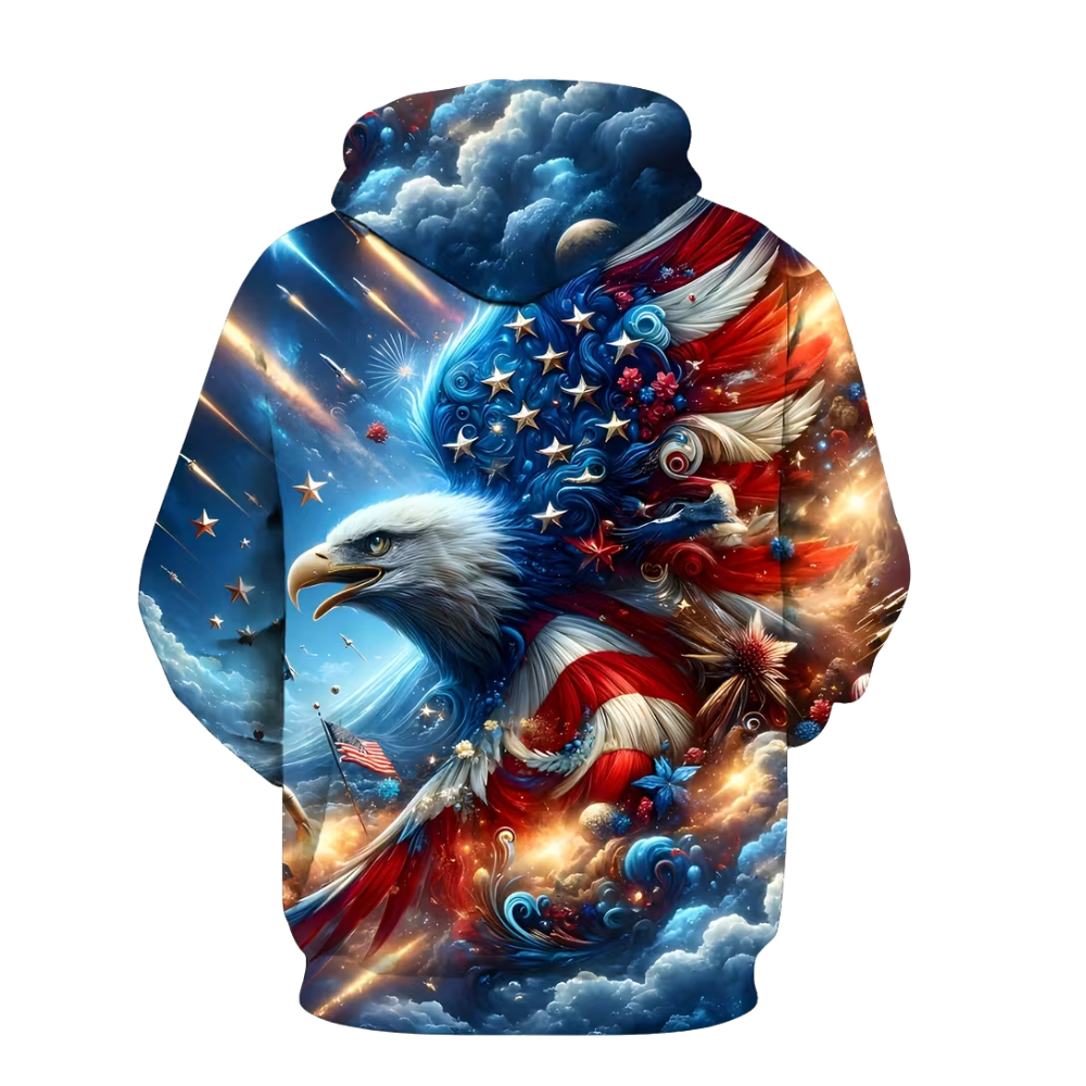 Men 3D Eagle American Spirit Graphic Pullover Hoodie 