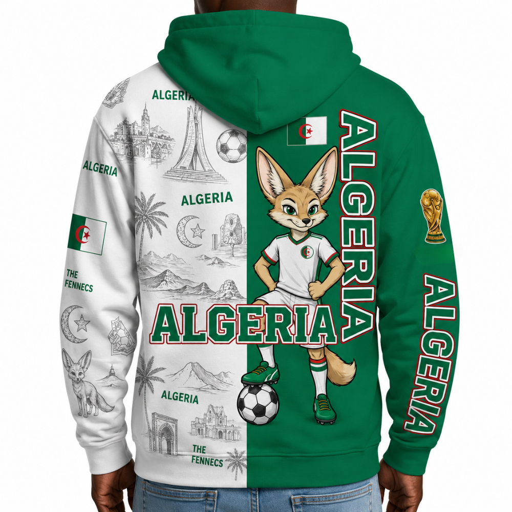 Algeria Football Themed All Over Printed Hoodie