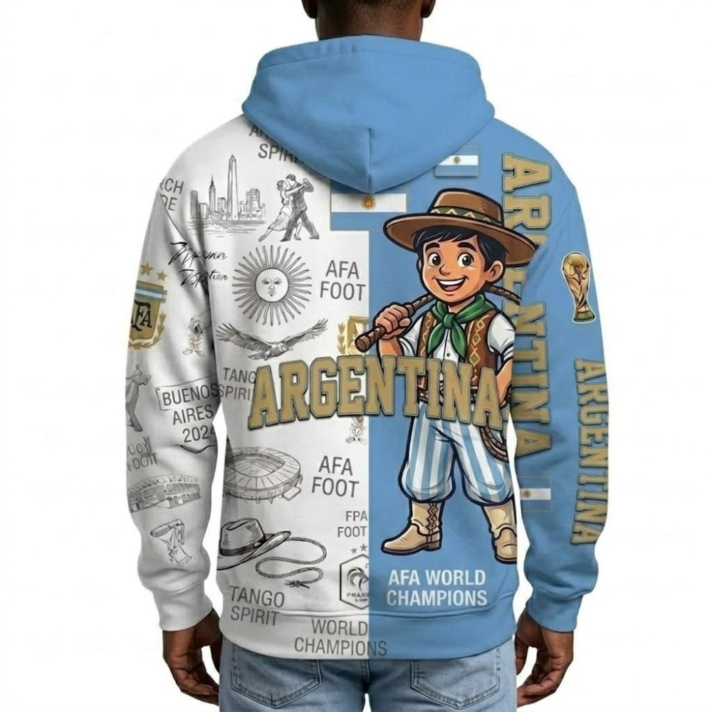 Argentina Football Themed All Over Printed Hoodie