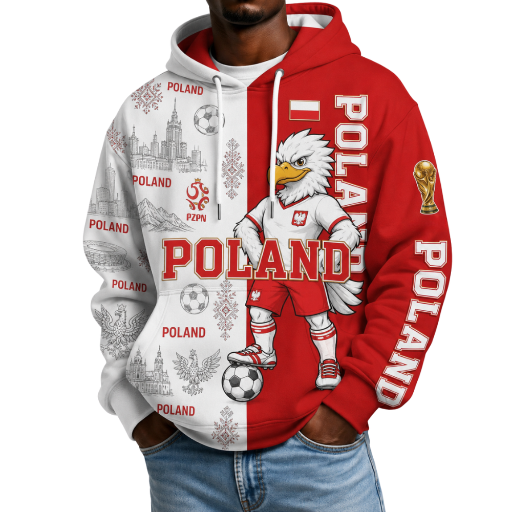 Poland Football Themed All Over Printed Hoodie
