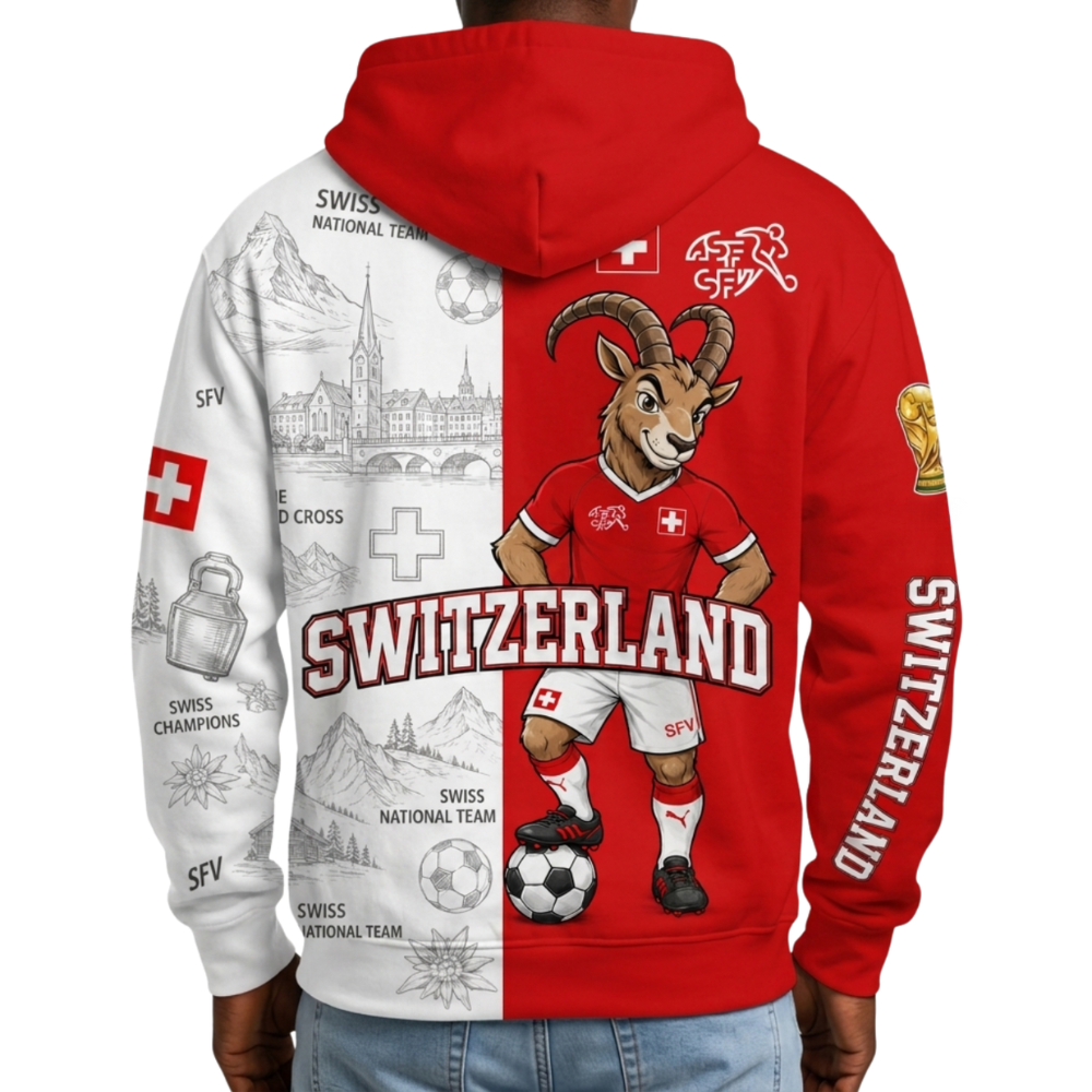 Switzerland Football Themed All Over Printed Hoodie