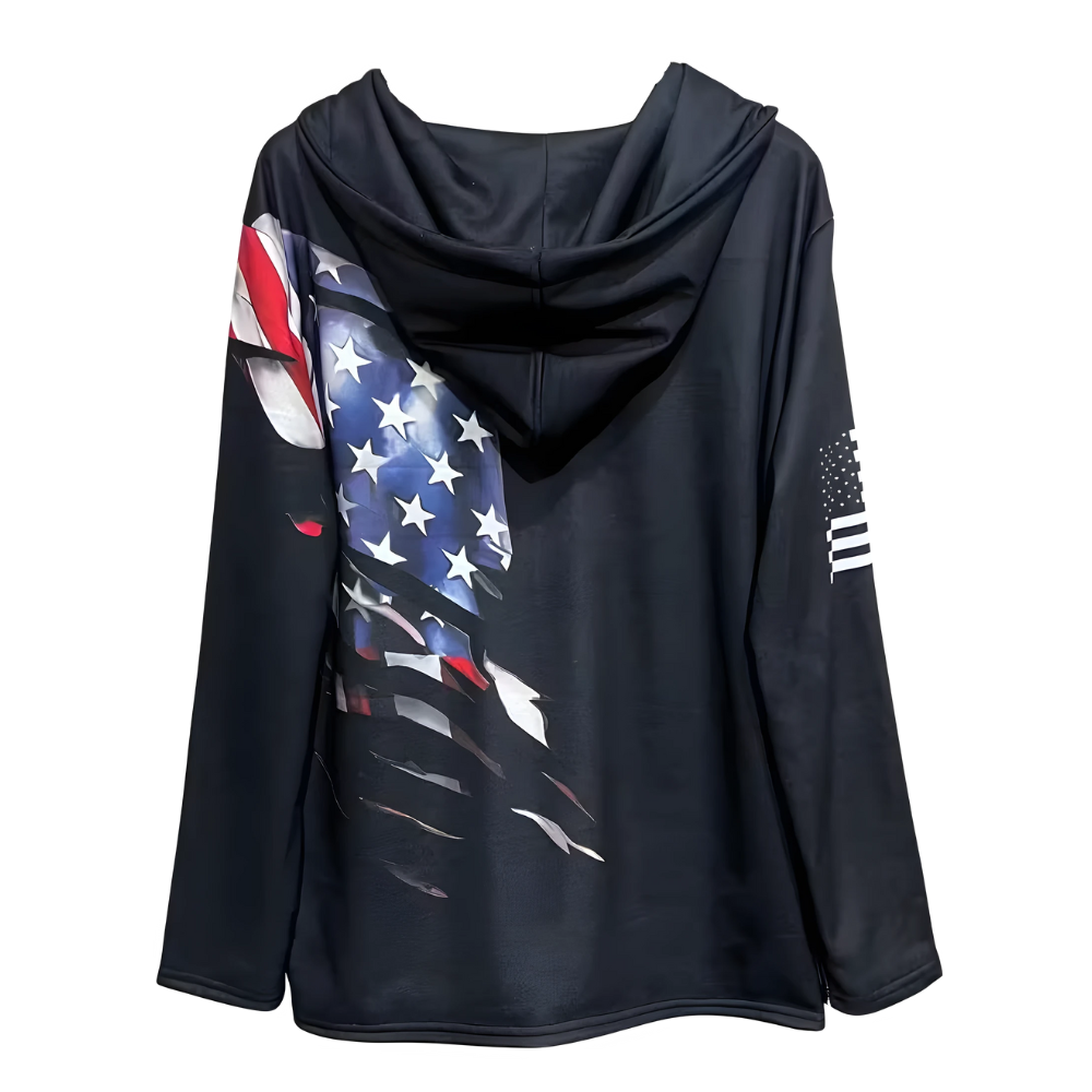 Men Retro Flag Lace Up Hoodie Casual Graphic Streetwear
