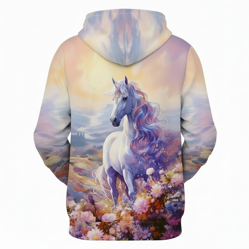 Unicorn And Floral Print Hoodie