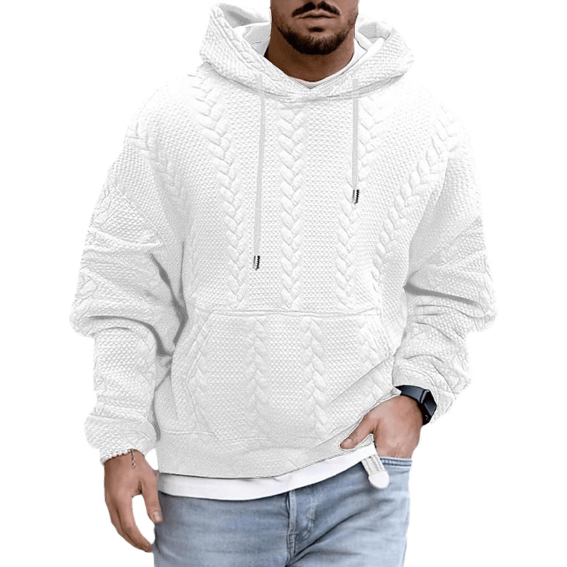 Textured Cable Knit-Pattern Hoodie for Men