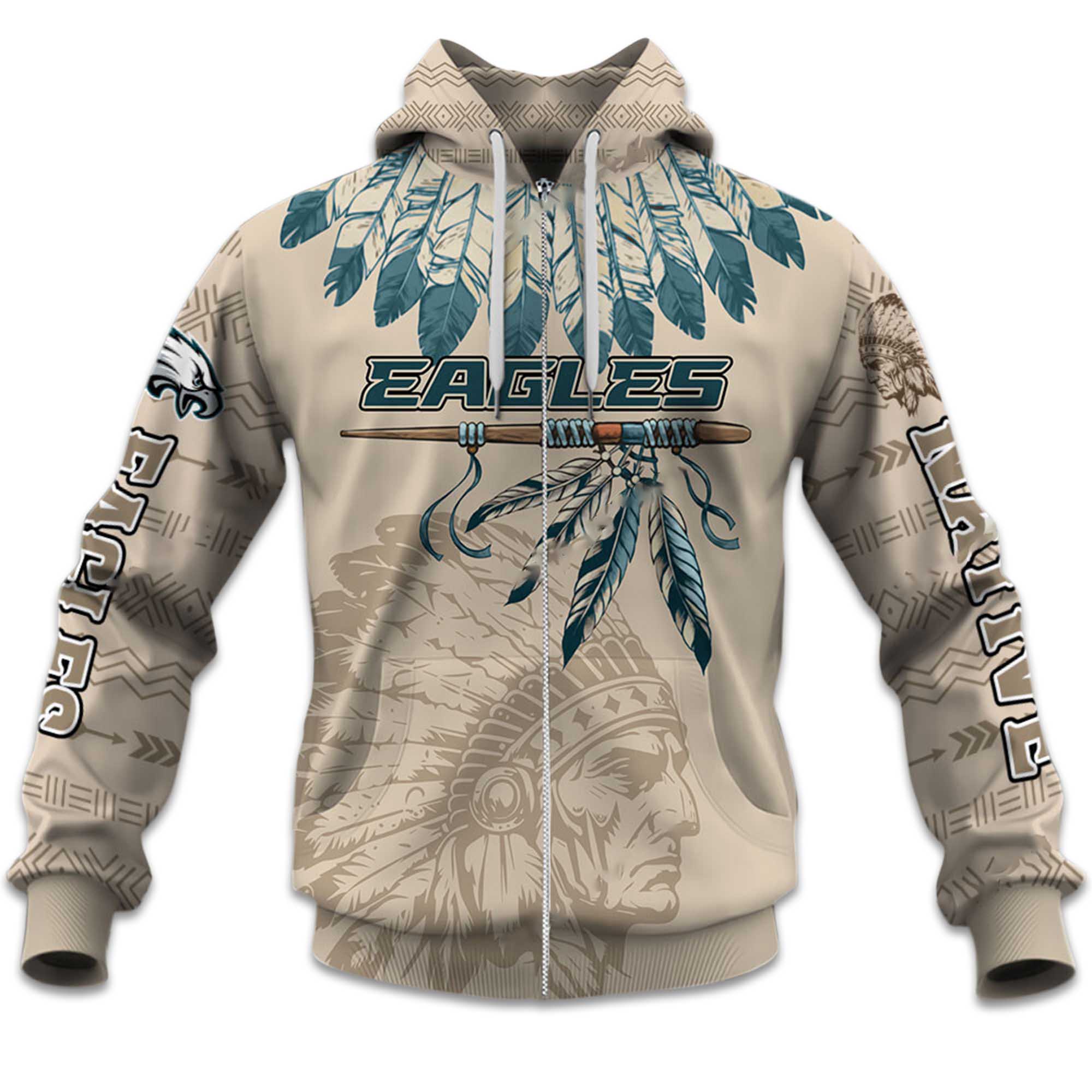 Personalized Eagles Football Native American Heritage Zipper Hoodie