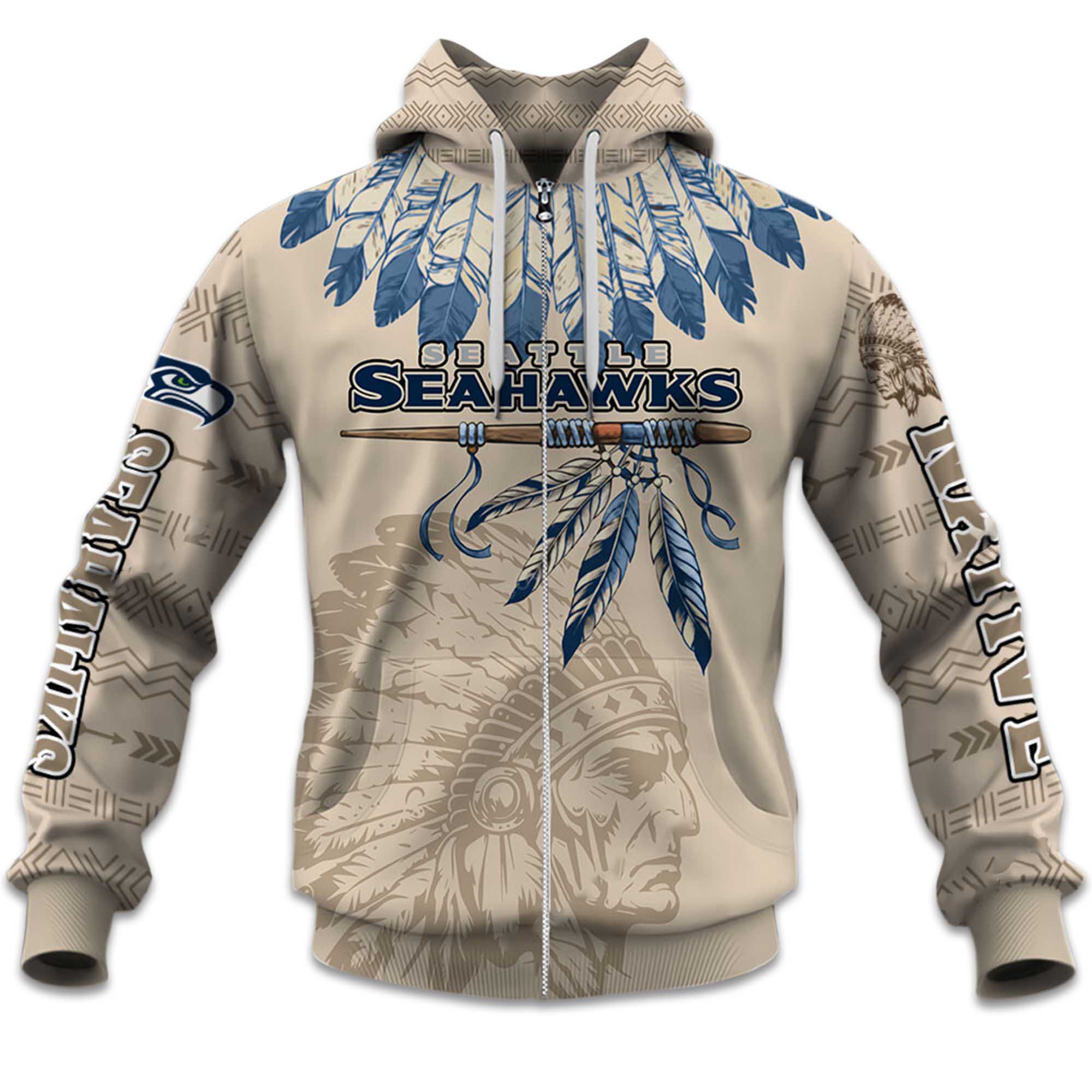 Personalized Seahawks Football Native American Heritage Zipper Hoodie