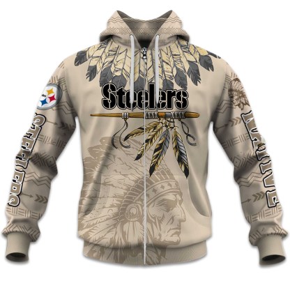Personalized Steelers Football Native American Heritage Zipper Hoodie