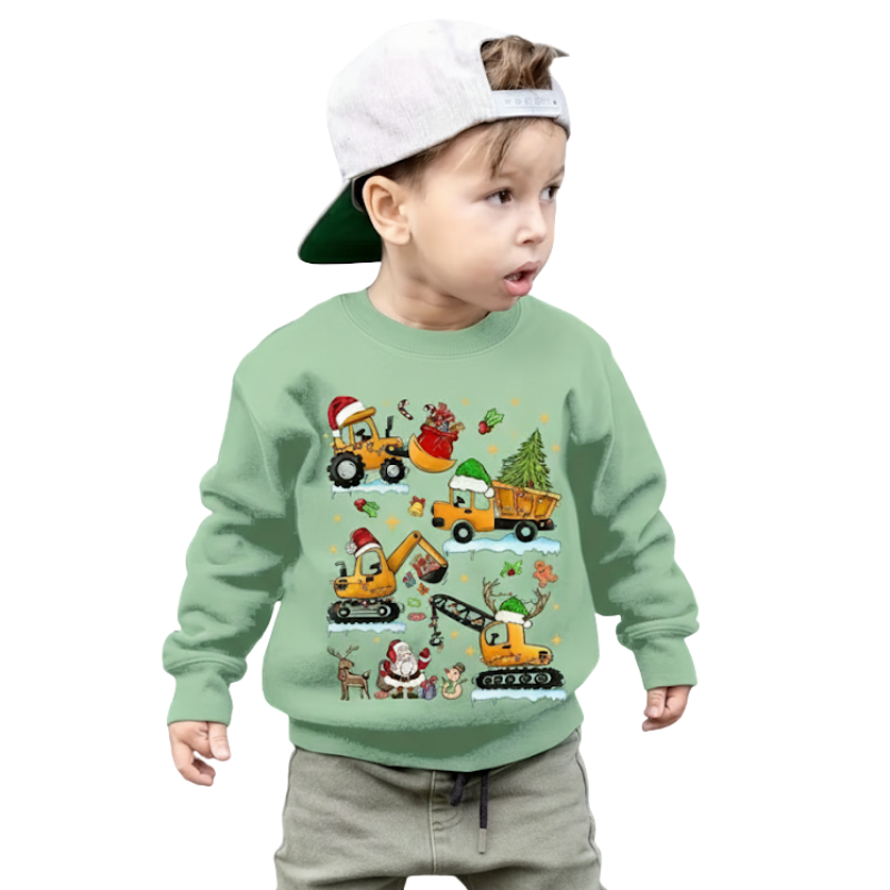 Christmas Excavator Tree Print Sweatshirt For Boys