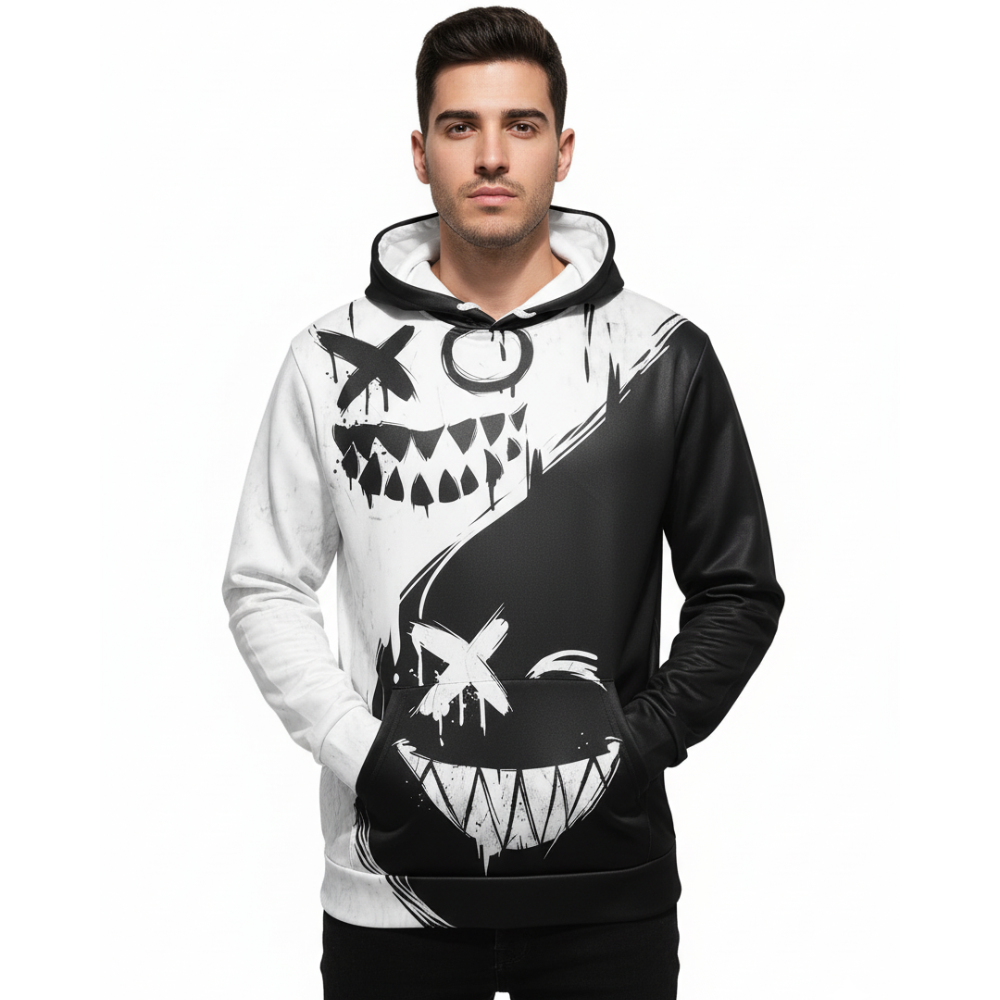 Mens Creative Smile Face Streetwear Pullover Hoodie 