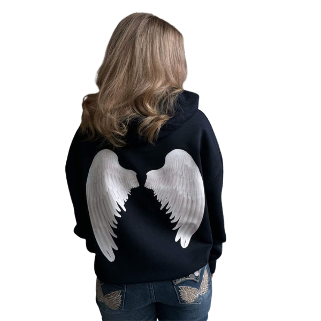 Wing Printed Casual Hoodie With Zipper 