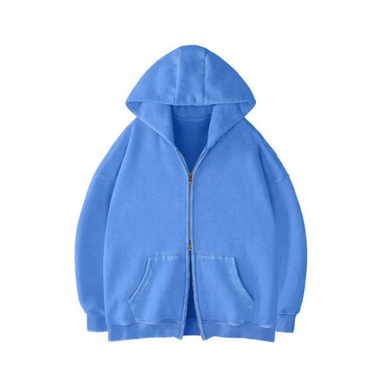 Oversized Zipper Hoodie With Vintage Wash