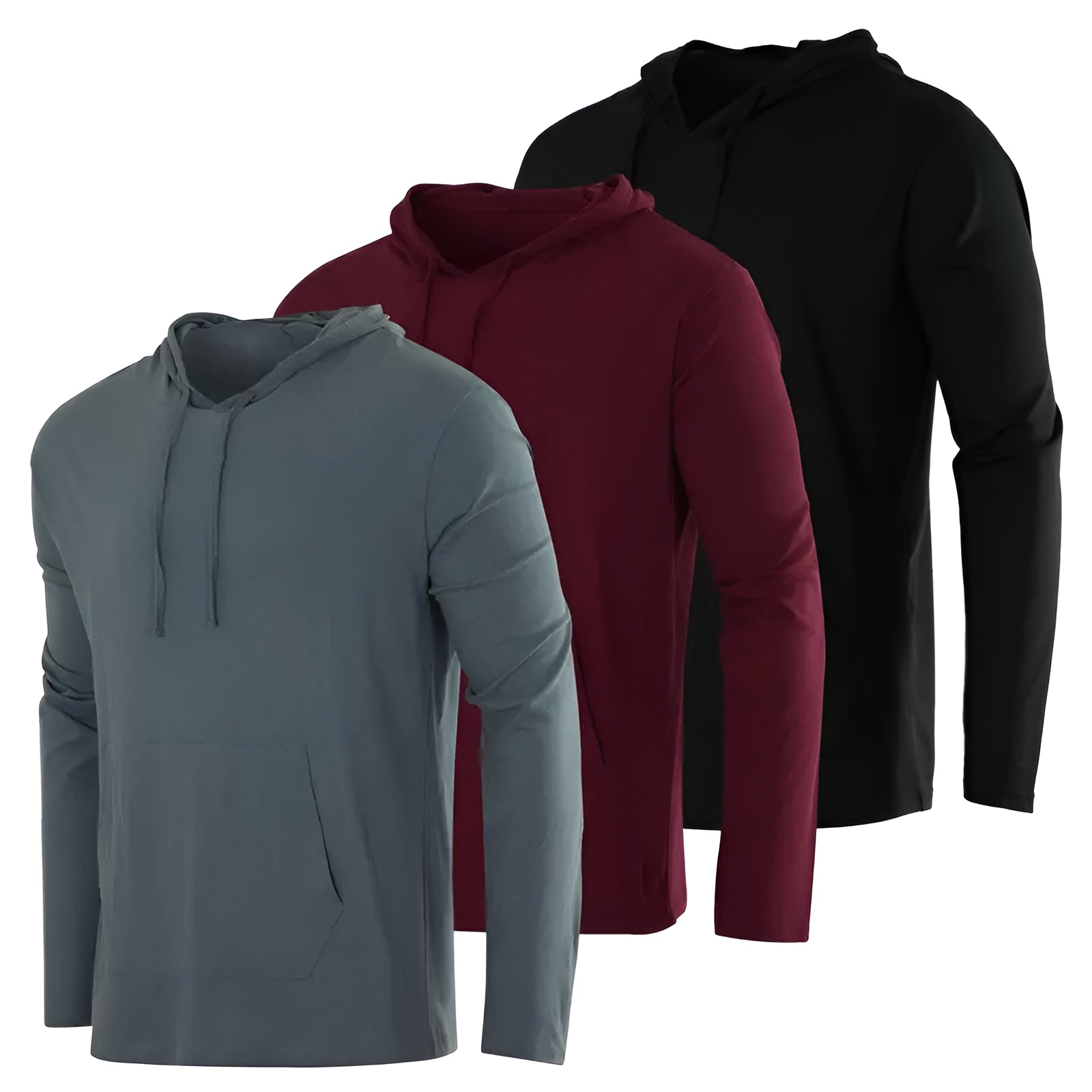 3 Pack Men Cotton Lightweight Casual Pullover Drawstring Hoodie