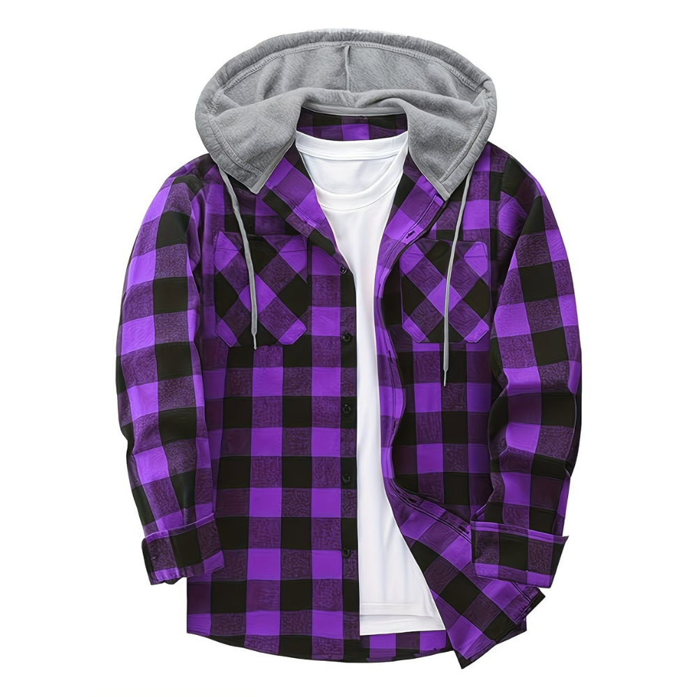 Button Front Hooded Plaid Shirt With Casual Layered Style