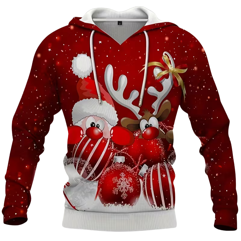 Casual Christmas Santa Printed Hoodie For Men