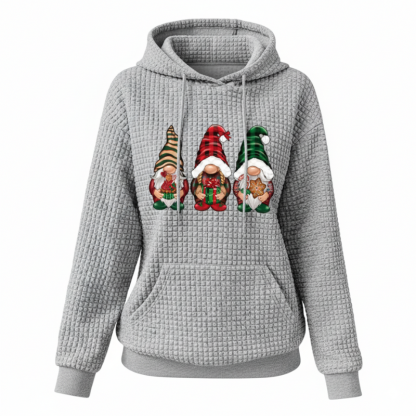 Christmas Gnome Print Waffle Knit Hoodie