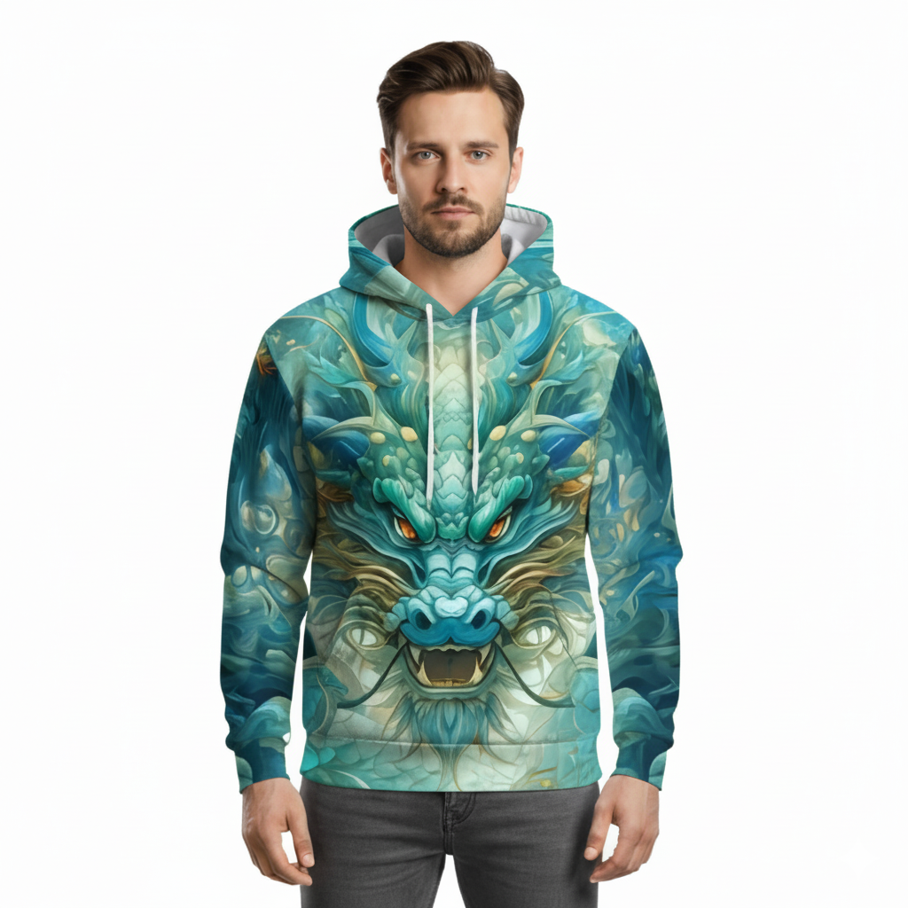 Men Colorful Dragon Hoodie Pullover