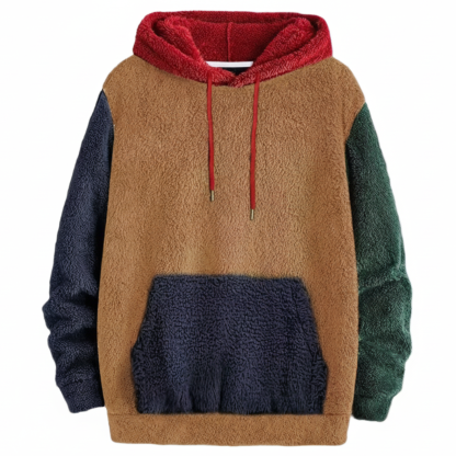 Men Multicolor Fleece Hoodie with Patch