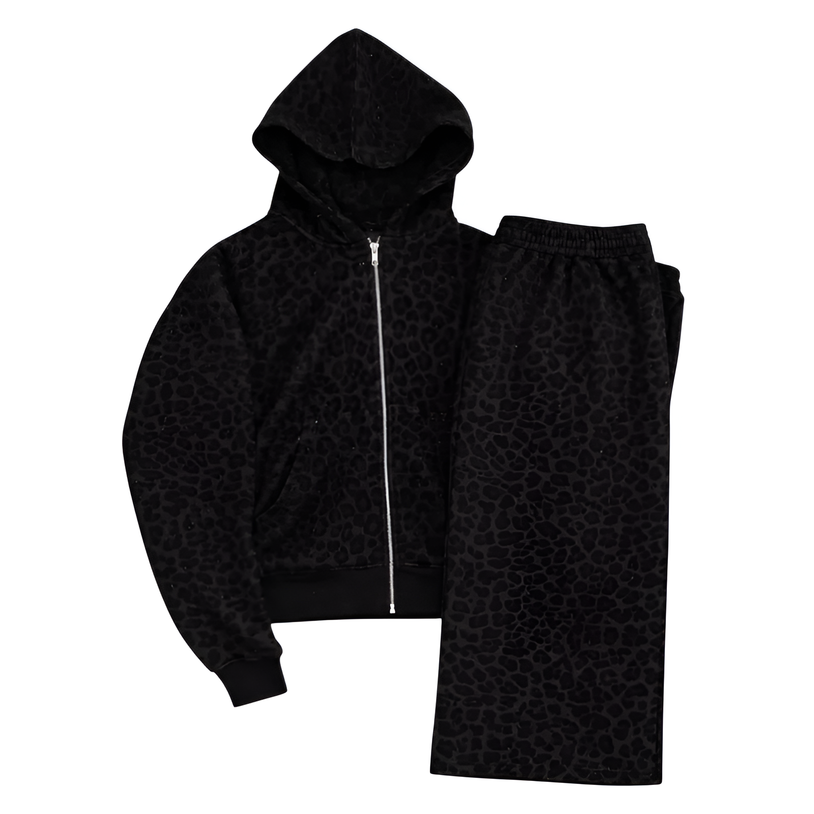 Casual Cheetah Print Zip Hoodie Lounge Set 