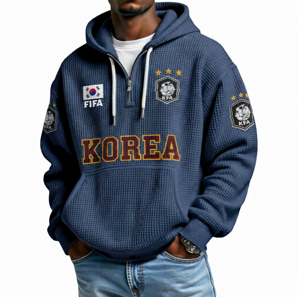 FIFA 2026 South Korea Printed Waffle Quarter Zip Football Fan Hoodie