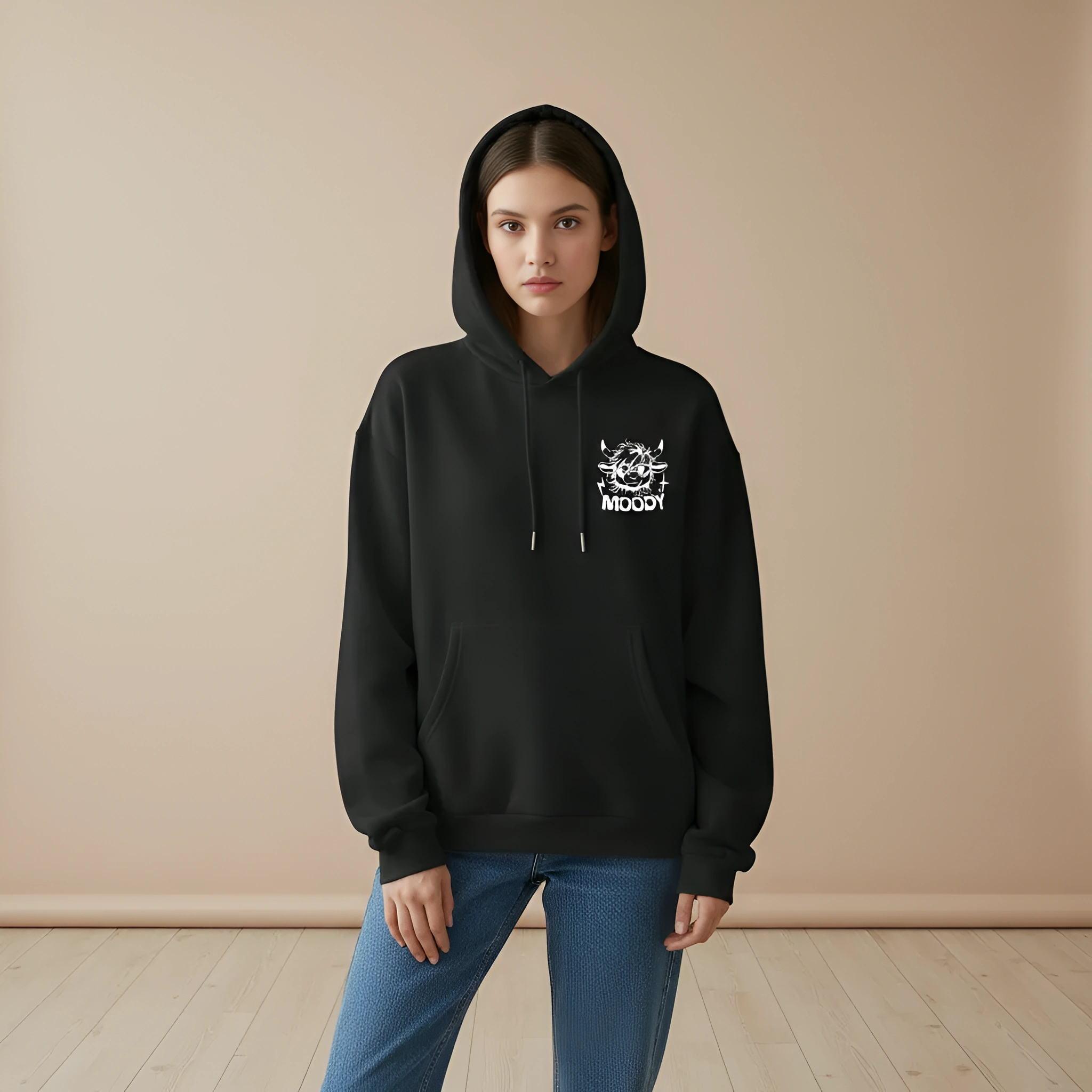 Loose Fit Highland Cow Graphic Print Plus Size Pullover Hoodie