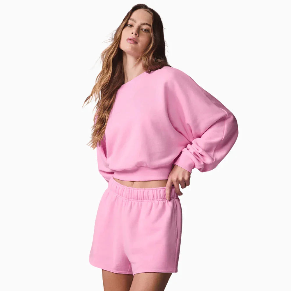 Pullover Sweatshirt With Elastic Shorts Set