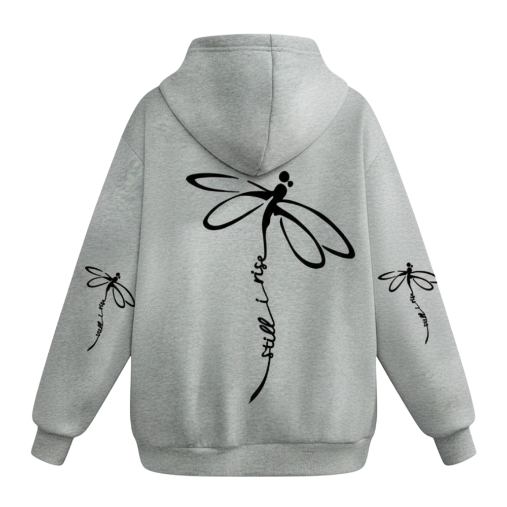 Dragonfly Print Long Sleeve Pullover Casual Hoodie