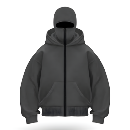 Oversized Zip Up Hoodie With Built In Mask