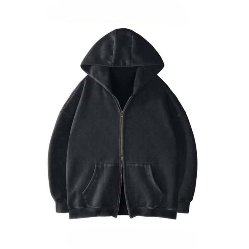 Oversized Zipper Hoodie With Vintage Wash