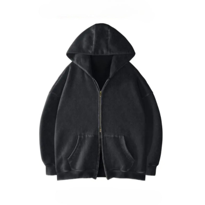 Oversized Zipper Hoodie With Vintage Wash