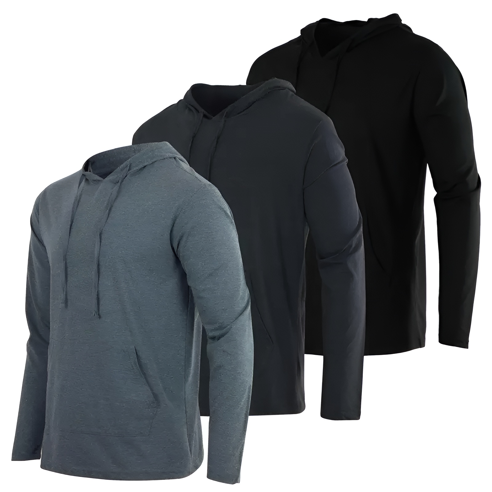 3 Pack Men Cotton Lightweight Casual Pullover Drawstring Hoodie