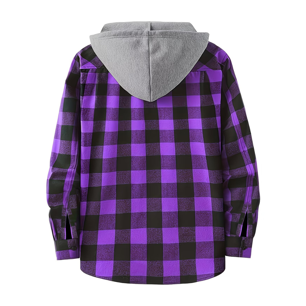 Button Front Hooded Plaid Shirt With Casual Layered Style