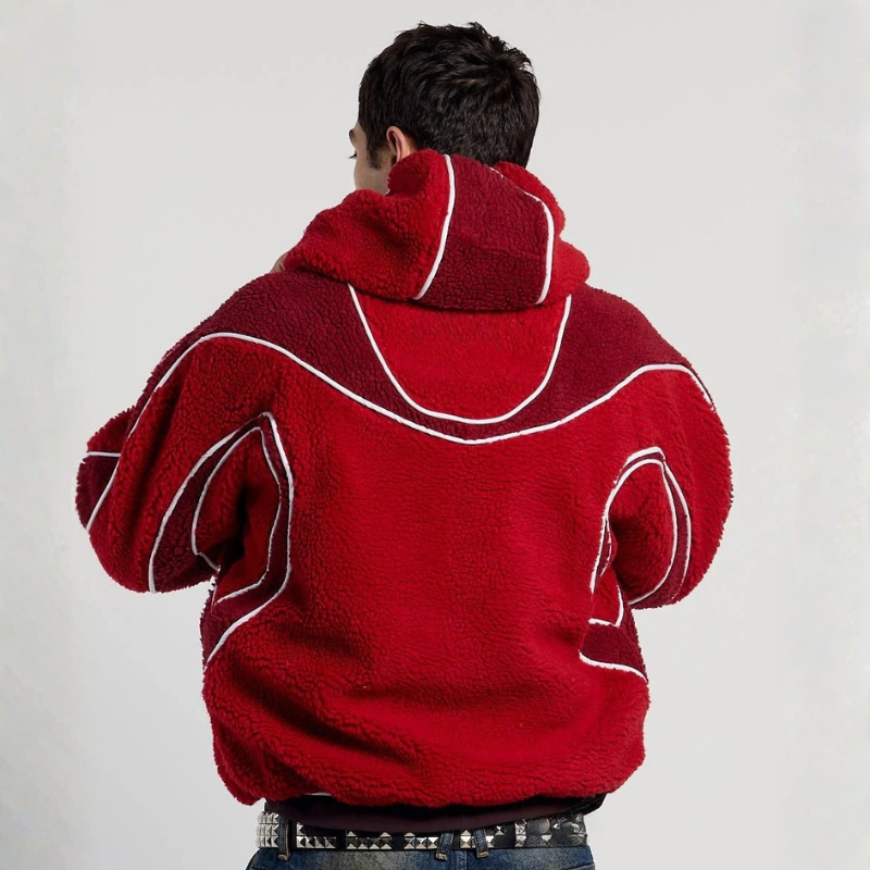 Oversized Sherpa Hoodie With Contrast Piping Detail