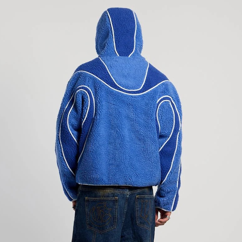 Oversized Sherpa Hoodie With Contrast Piping Detail