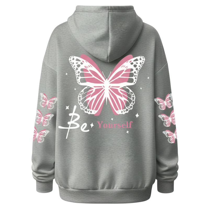  Butterfly Printed Drawstring Hoodie