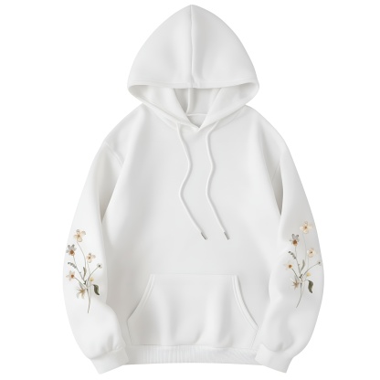 Women Floral Print Kangaroo Pocket Hoodie