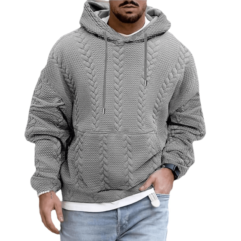 Textured Cable Knit-Pattern Hoodie for Men