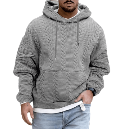 Textured Cable Knit-Pattern Hoodie for Men