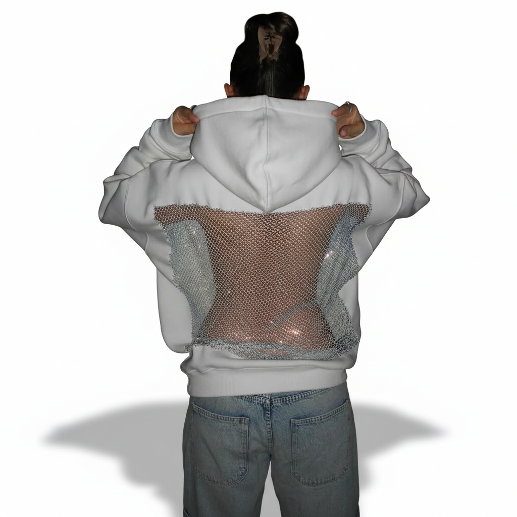 Fashionable Backstage Hoodie With Crystal Mesh Detail