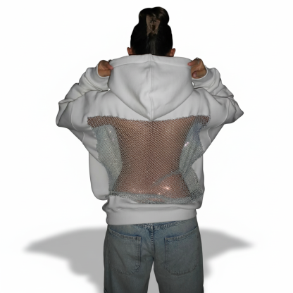 Fashionable Backstage Hoodie With Crystal Mesh Detail