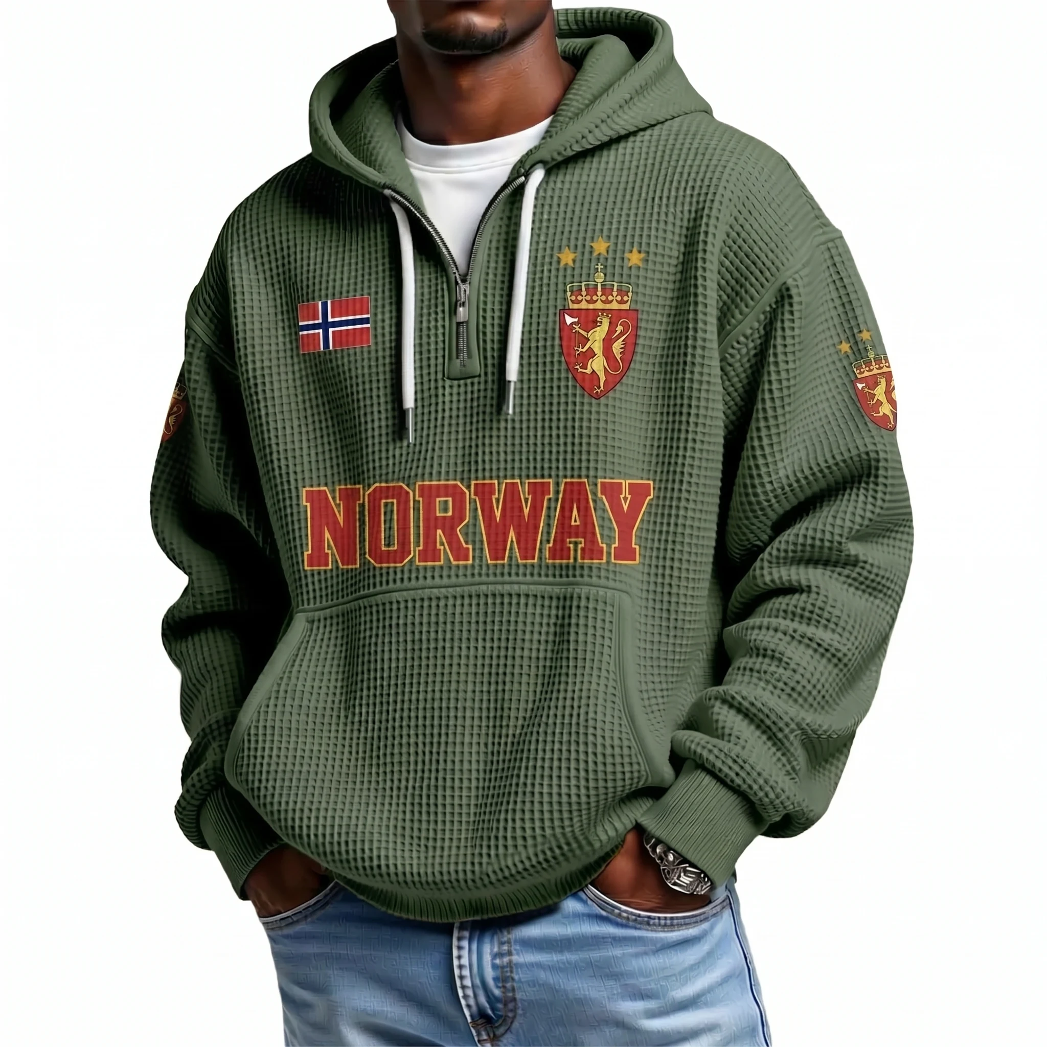 Norway Printed Waffle Quarter Zip Football Fan Hoodie