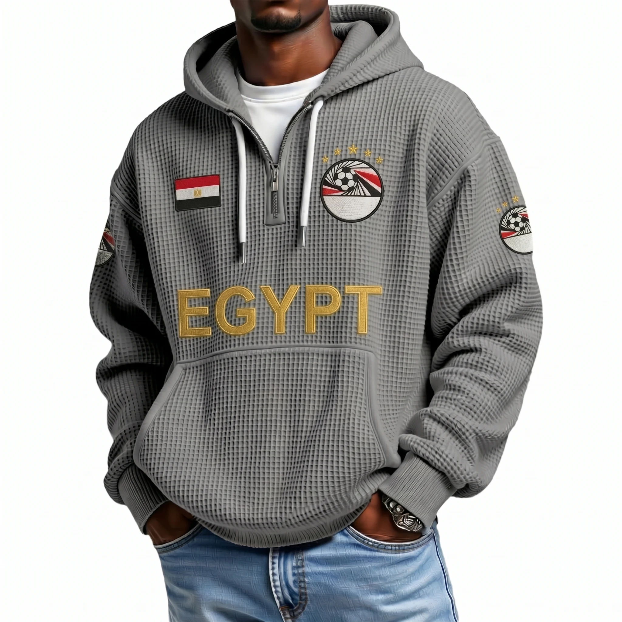 Egypt Printed Waffle Quarter Zip Football Fan Hoodie