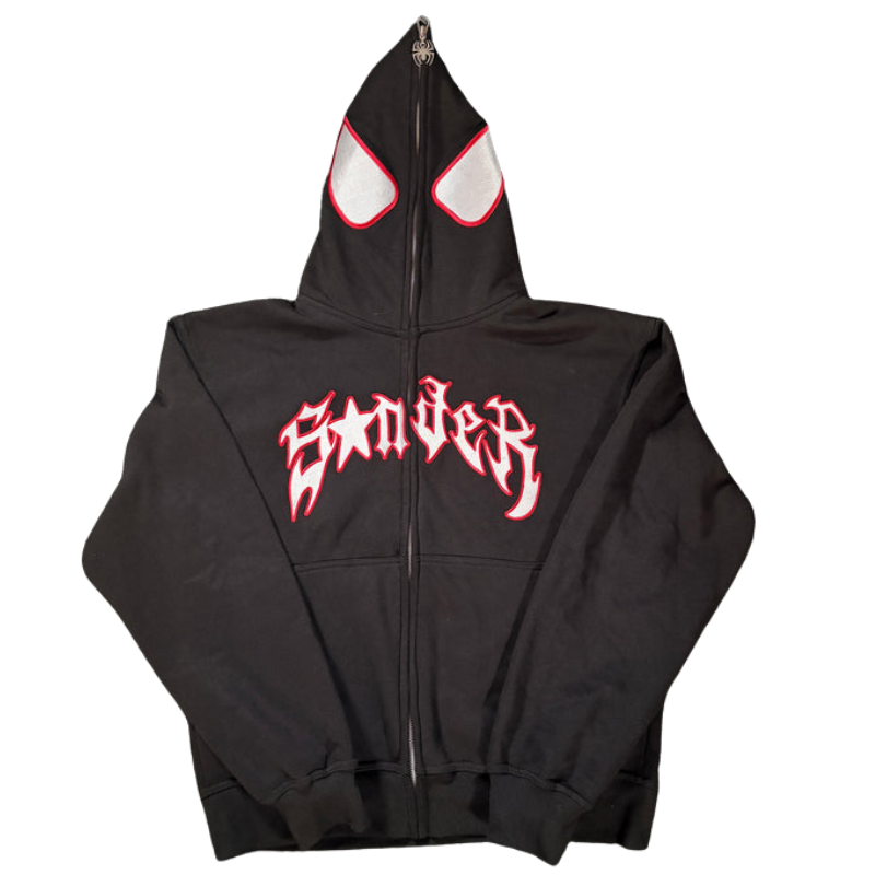 Full Zip Hoodie With Spider Mask Design