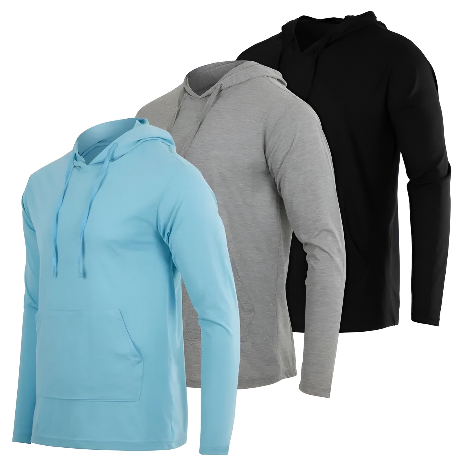 3 Pack Men Cotton Lightweight Casual Pullover Drawstring Hoodie