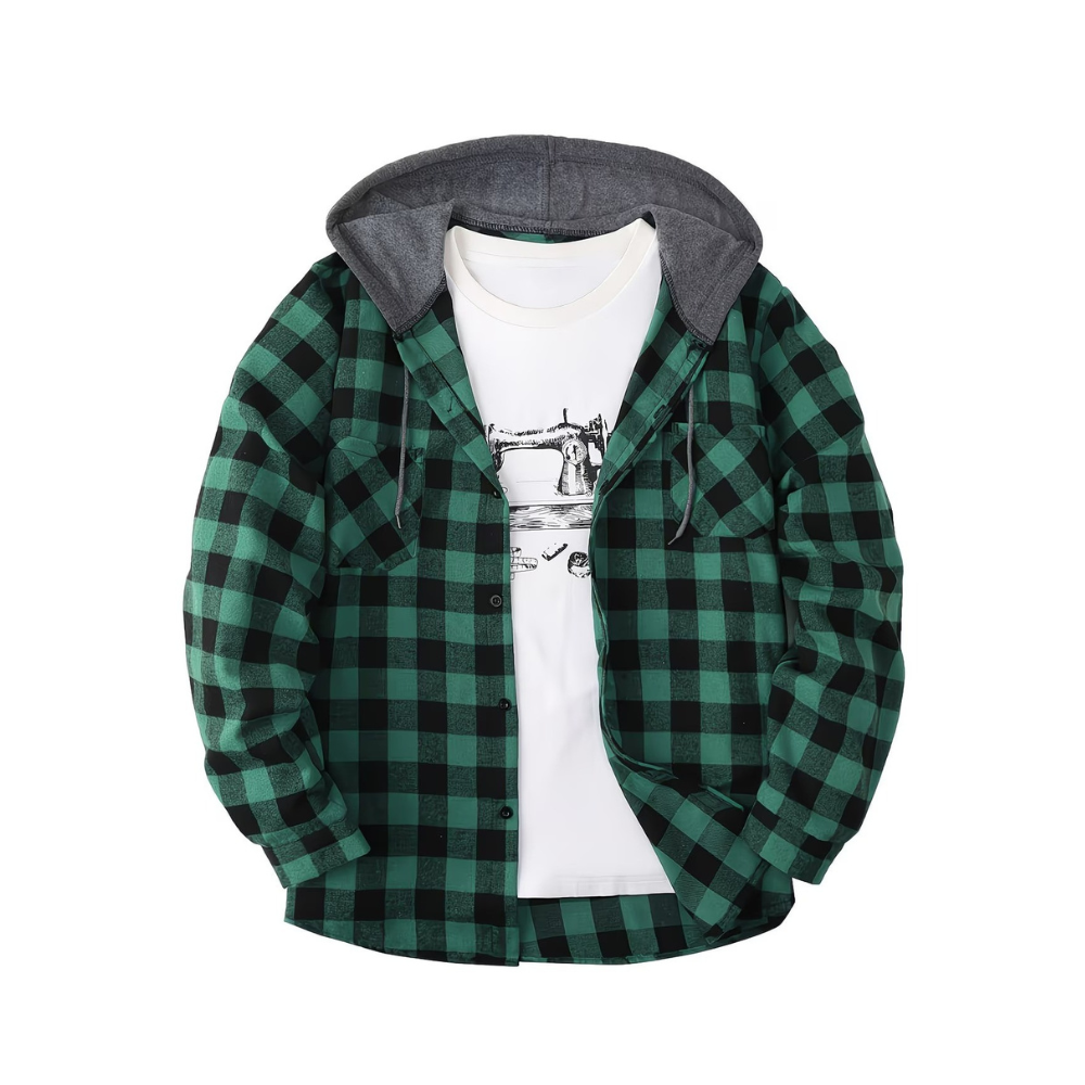 Button Front Hooded Plaid Shirt With Casual Layered Style