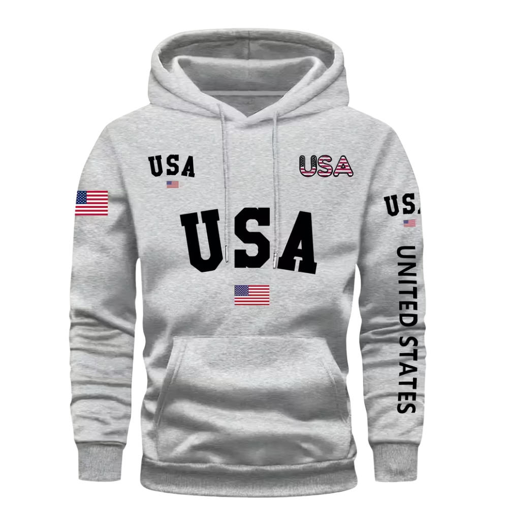 Men USA Flag Hoodie Casual Long Sleeve Pullover With Drawstring